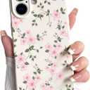NITITOP Compatible with iPhone 16 Plus Case Cute Flowers Floral Plant Leaves Pattern for Women Girls Trendy Slim Fit Soft TPU Bumper Silicone Shockproof Full Camera Protective Cover - Pink