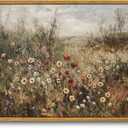 OIQArtOIQ Vintage Wildflowers Landscape Wall Art Framed Floral Natural Scenery Oil Painting Canvas Prints Country Farmhouse Fall Decor Pictures Kitchen Bedroom Living Room Bathroom (16x24 in)