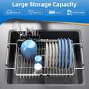 romision Expandable Dish Drying Rack Over The Sink Small Metal Stainless Steel Plate Holder for Compact Kitchen, Space Saving Modern Silver Hanging Drainer