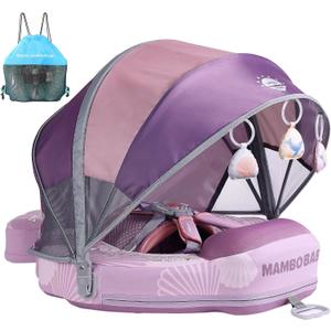 Mambobaby Float Add Tail Baby Swim Float with Canopy Solid Pool Infant Swim Trainer Swimming Training Lying Air Free Water Floats Non-Inflatable Waist Swim Ring for Toddlers (Shell - Purple)