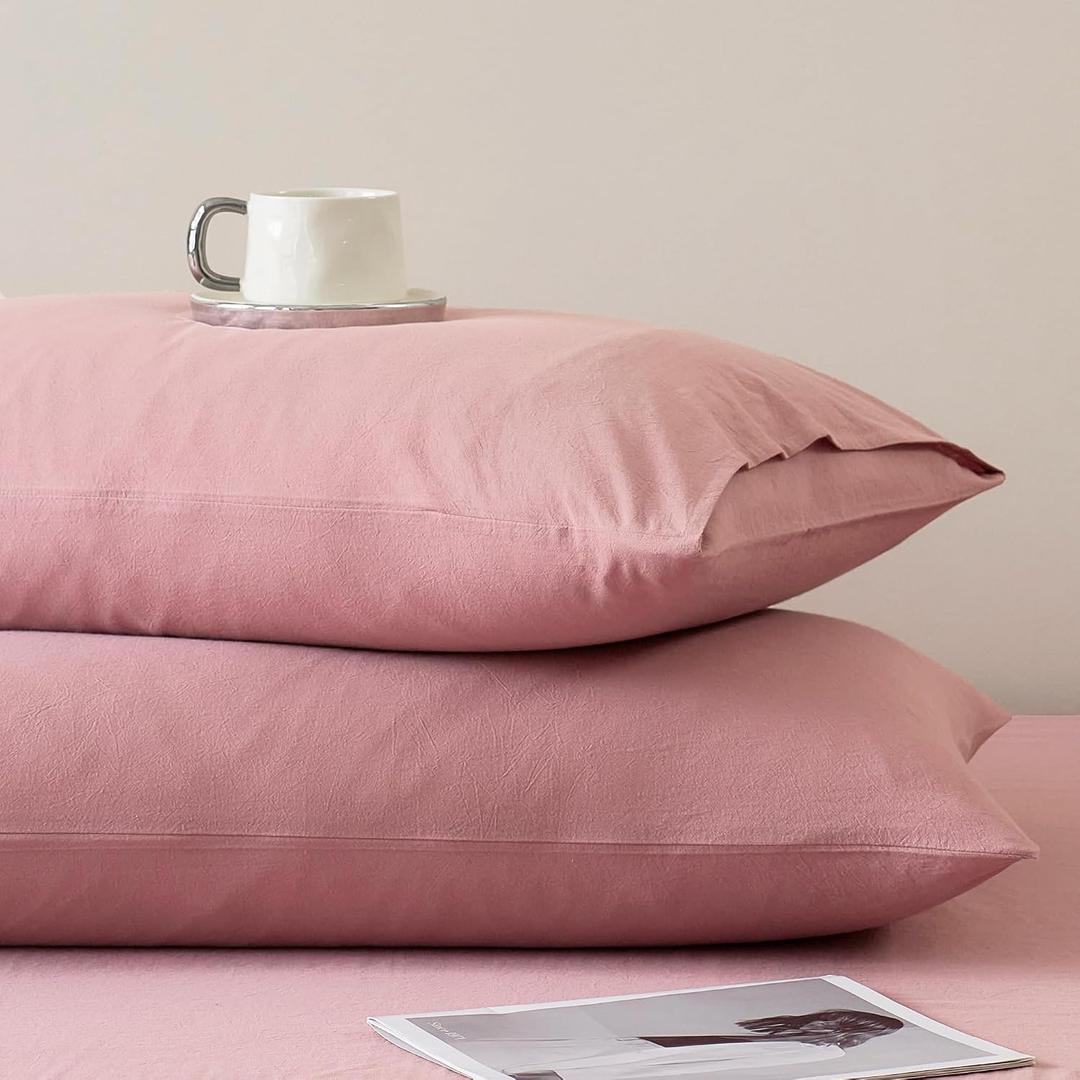 JELLYMONI Pillowcases King Set of 2 Washed Cotton Envelope Pillow Covers Linen-Like Texture,Darker Rose 2036in Bed Pillow Cases Soft Breathable (Pillows are not Included)