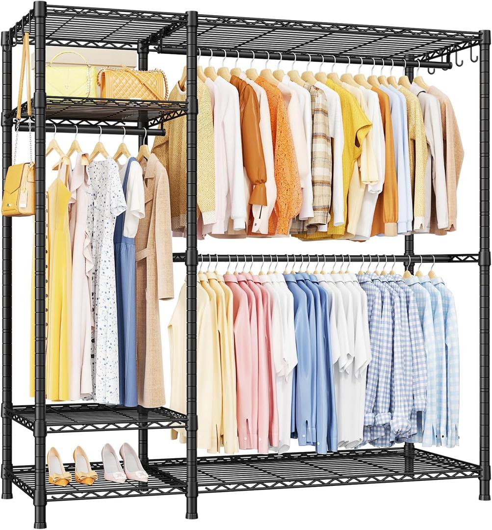 Ulif F7 Garment Rack, Heavy Duty Clothes Rack, Clothing Racks for Hanging Clothes, 6-Tiers Freestanding Portable Closet Storage Rack 58'' W 14.6'' D 76.6'' H, Max Load 800 Lbs, Black