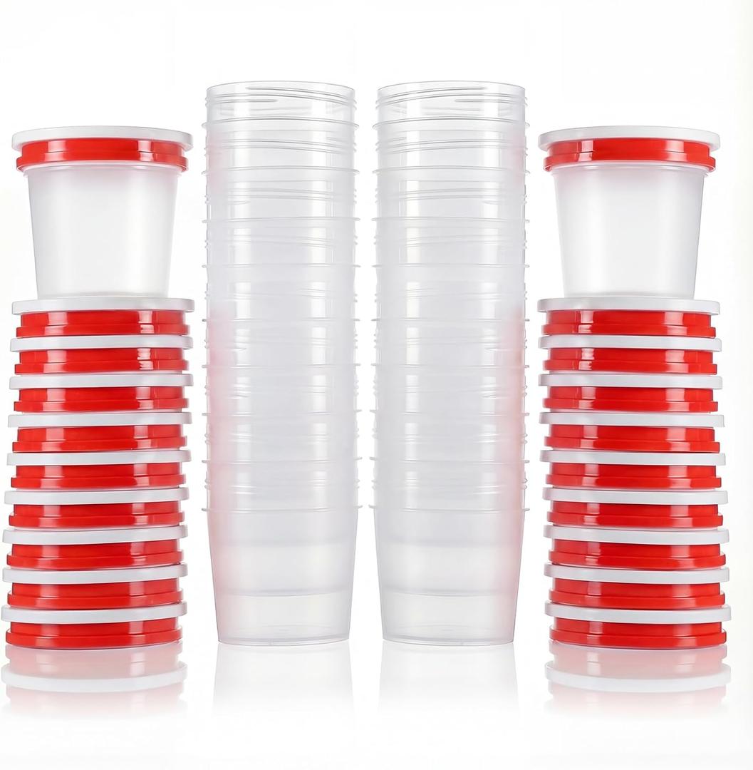 DEMORA 7 oz Plastic Food Containers with Screw Top Lids, Small Food Freezer Storage Containers Cups for Lunch Snack Soup Meal Prep, Freezer Microwave Dishwasher Safe, BPA Free (Red, 20 Sets)