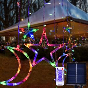 138 LED Ramadan Decorations Lights, Solar Moon Star Lights for Outdoor Waterproof, Solar Powered String Lights with 8 Modes, Ramadan Hanging Decor for Indoor, Home, Patio (Multi-Colored)