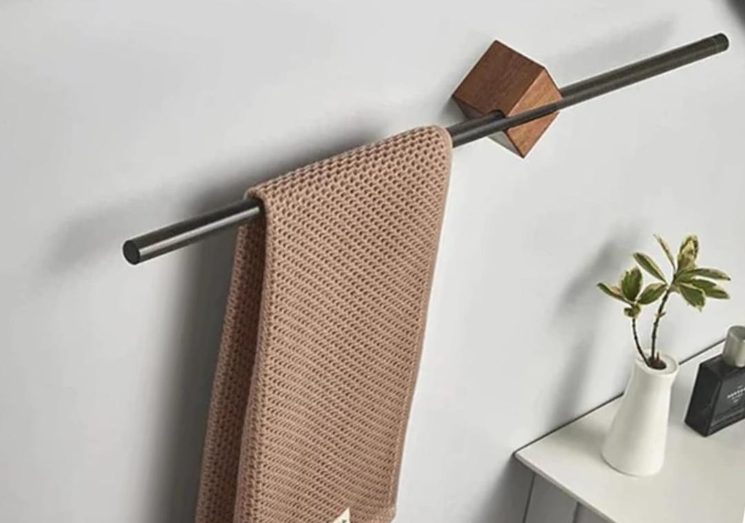 Bath Towel Holder, Adjustable Towel Bar, Stainless Steel Wall Mount Towel Holder, Self Adhesive Bathroom Towel Holder, Bath Towel Bar Towel Hanger for Bathroom (Black 16 Inch)