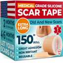 Medical Grade Silicone Scar Tape - 1.6x150 - Visible Difference on Keloid & -Section - Reusable Silicone Scar Sheets - Easy to Use (Beige)