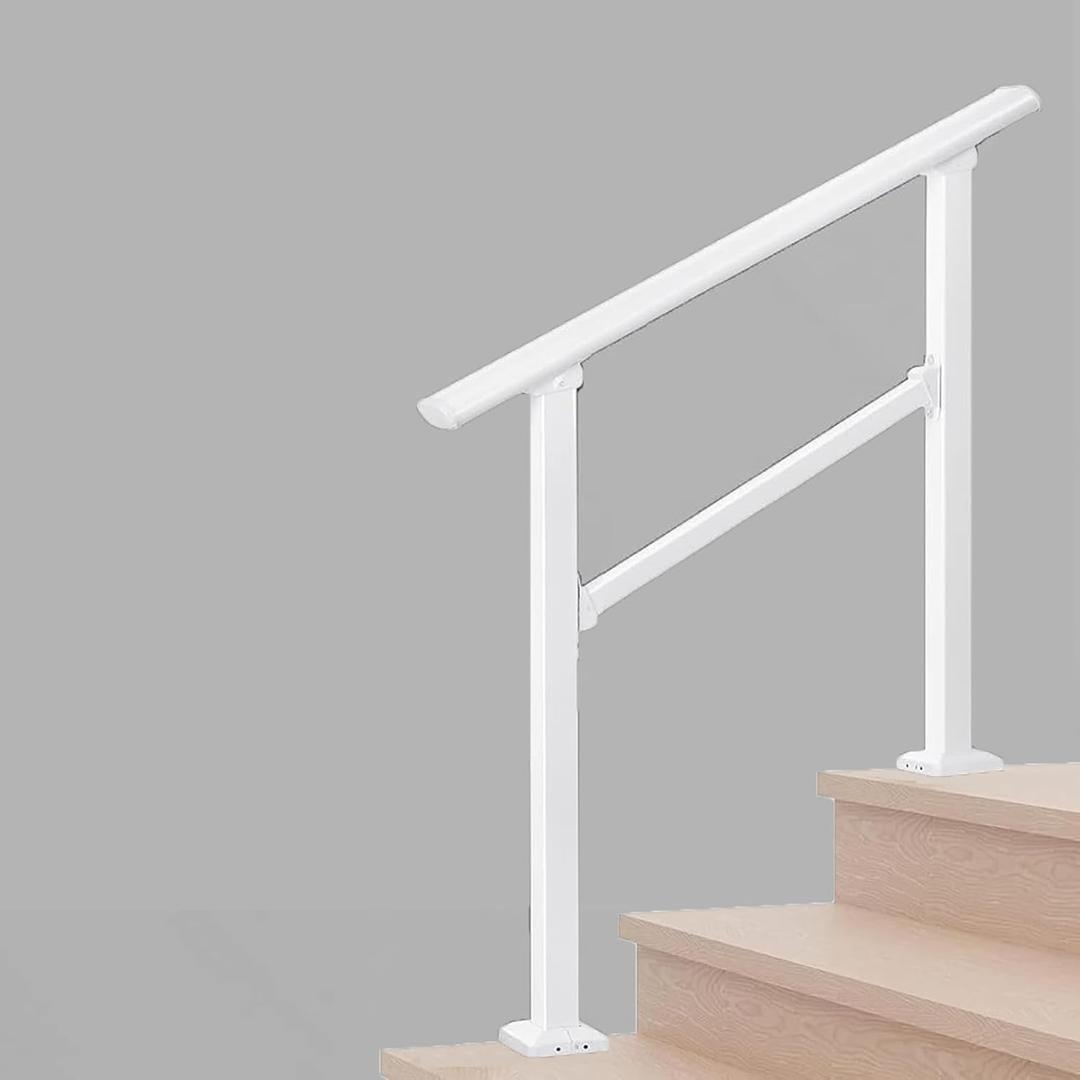 Hand Rails for Outdoor Steps, 3 Step Stair Handrail & Indoor Stair Railing KitWhite Railings for Outdoor Steps and Hand Rails for Seniors for Porch2 Step White