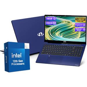 15.6-FHD-Laptop Student-Laptop, 16GB RAM 256GB SSD, Intel Pentium Quad-Core N100 Processor (Up to 3.4GHz) Backlit Keyboard Fingerprint WiFi 6 BT5.2 Business-Laptop, Windows 11 Laptop (Blue)