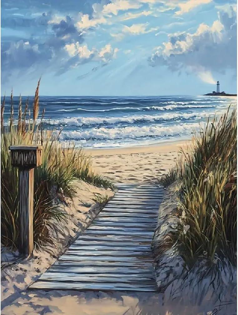 STGLCR 5D Beach Scenic Diamond Painting, Road Diamond Painting Kit for Adults, Diamond Art Kits for Begginners DIY Full Drill Crystal Rhinestone Arts and Crafts 16x12inch