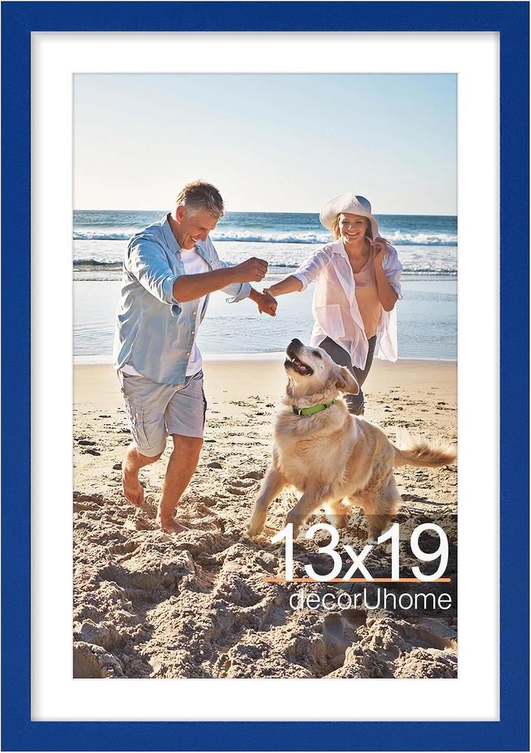 DecorUhome 13x19 Picture Frame, Display Pictures 11x17 with Mat or 13x19 without Mat, Wall Mounting Photo Frame, Royal Blue, 1 Pack