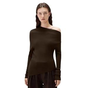 SUUKSESS Women Cashmere Off Shoulder Pullover Sweater Going Out Ribbed Knit Long Sleeve Shirts(Brown, L)