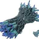Novelty Lights 50 Feet 100 Bulbs Traditional Incandescent Mini Lights, Blue on Green Wire with 6" Spacing, Commercial Grade and UL Listed for Indoor/Outdoor Use, End-to-End Connectable