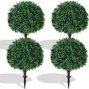 4Pack Artificial Boxwood Topiary Ball Trees,Fake Shrubs Bushes | Fake Evergreen Plants with Ground Spike,UV Resistant, No Maintenance,Faux boxwood for Outdoor Indoor Front Porch Garden Decor