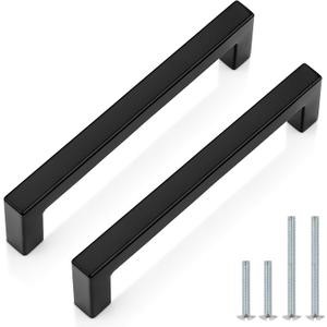 Probrico 50 Pack| Black Cabinet Handles 5 Inch(128mm) Hole Centers Drawer Pulls Stainless Steel Kitchen Cabinet Handles Matte Black Square Drawer Handles Modern Cabinet Hardware