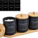 3 Pack Qtip Holder Bathroom Set with Tray,13.5oz Cotton Round Ball Pad Holder Cotton Swab Floss Pick Dispenser,Bathroom Organizers and Storage Container,Glass Apothecary Jars Canisters with Lids-Black