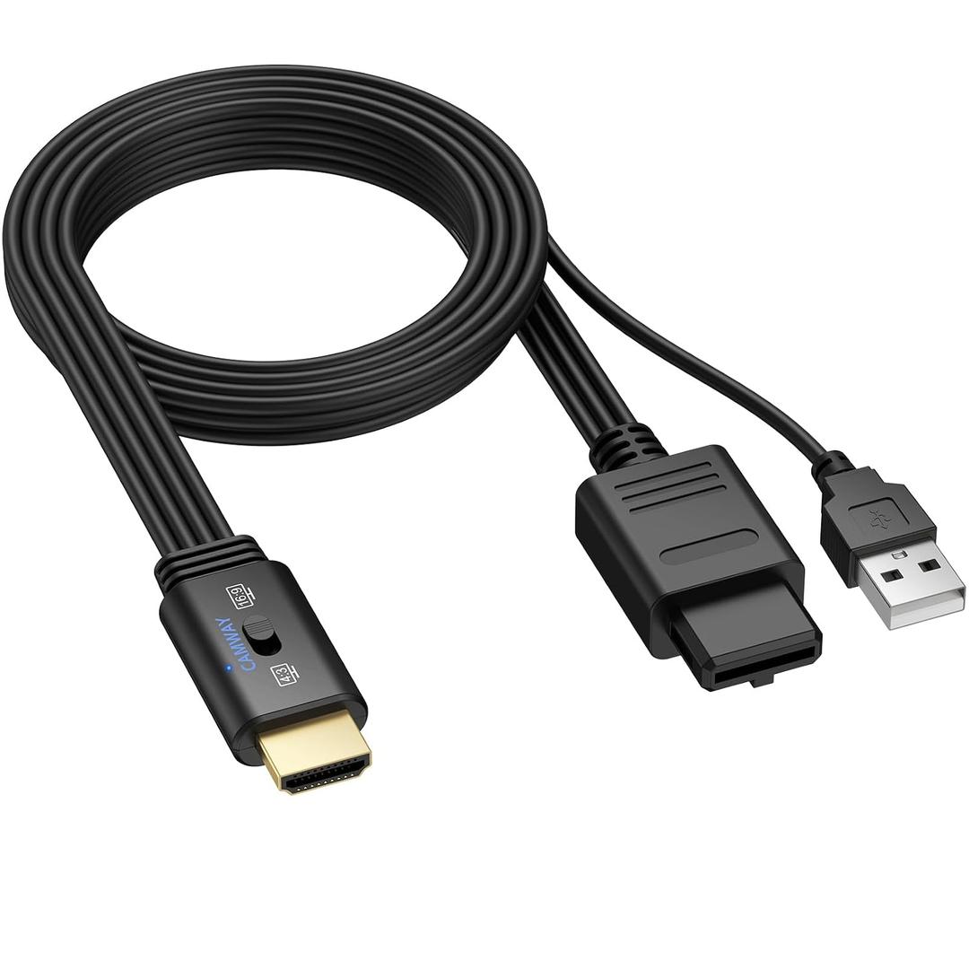 CAMWAY N64 to HDMI Converter - 16:9/4:3 Conversion 1080P AV to HDMI Adapter Male Cable for N64/NGC/SNES, Mini Composite CVBS Audio Video Adapter Supports PAL/NTSC,Plug and Play
