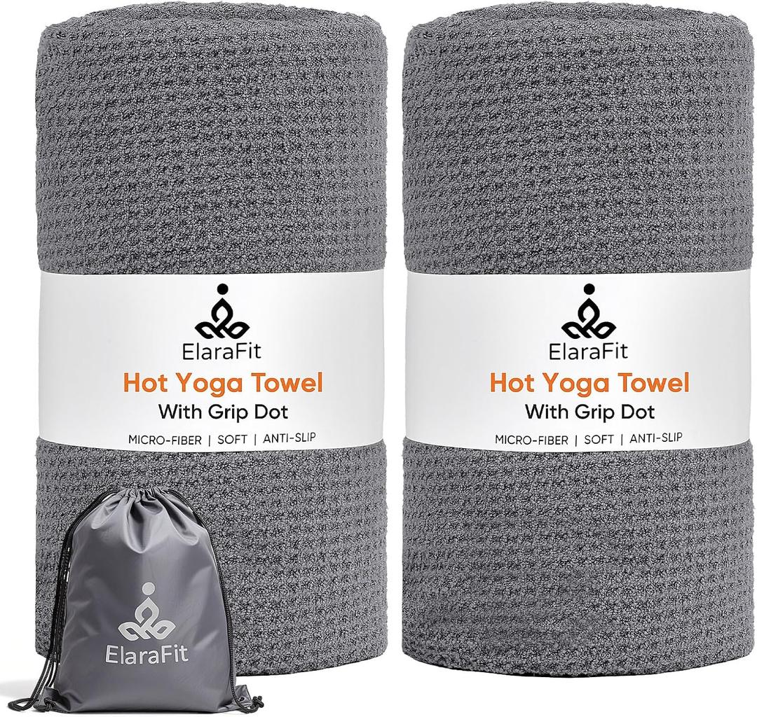 Hot Yoga Towel Non Slip 2 Pack with Grip Dots for Yoga Mat & Pilates, Thickened Microfiber Sweat Absorbing Towels, Women's 72"x26.5" Quick-Dry Cover for Hot Yoga at Home