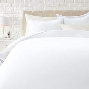 Amazon Basics Lightweight Microfiber 3 Piece Duvet Cover Set with Zipper Closure, Full/Queen, Bright White, Solid, + 2 Pillows