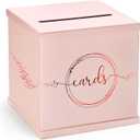 Pink Rose Gold Card Box for Party, Large 10 Gift Card Box Birthday, Bridal & Baby Shower, Wedding Reception, Graduation, Sweet 16, Quinceanera, Anniversary, Envelope Holder with Slot, Money Basket