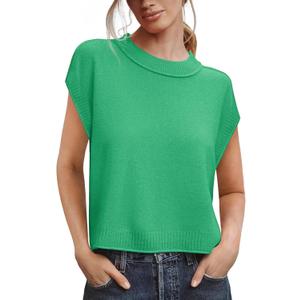 Saodimallsu Womens Cap Short Sleeve Sweater Vest Summer Casual Crew Neck Loose Knit Lightweight Pullover Tank Tops (Small, Green)