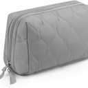Travel Essentials Women's Makeup Bag, Lifestyle Products, Toiletries Organizer, Wide Mouth Fluffy Padded Women's Cosmetic Bag, Portable Large Capacity cosmetic organizer bag (light gray)