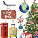 36 Pieces Travelers Planet Christmas Ornaments Wood World Globe Suitcase Luggage Cruise Ship Phonebooth World Signs Airplane for Christmas Tree Decoration