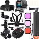 Accessories Kit for Gopro Hero 13 12 11 10 9, Waterproof Housing Case Floating Chest Grip Head Strap Wrist Strap Super Clamp Handlebar Mount Diving Filters Anti-Fog Inserts