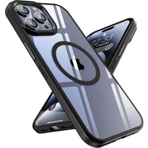 SUCGLES for iPhone 15 Pro Max Case with MagSafe, N56 Ultra Strong Magnet, 12FT Drop Protection, Anti-Yellowing, Magnetic Slim Phone Case, Black