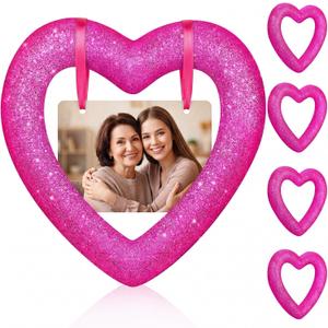 Colingmill 4 Pack 7.9 Inch Mother's Day Heart Foam Wreath 3D Glitter Foam Crafts Kits Heart Wreath for Mother's Day Home Door Wall Decor(Hot Pink)