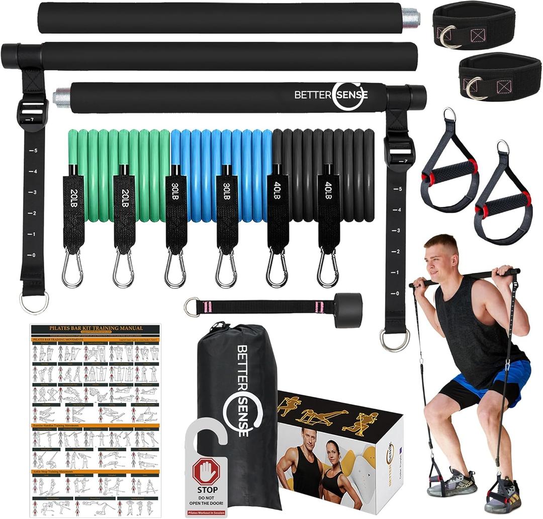 Upgraded Pilates Bar Kit  39 Adjustable Exercise Equipment for Men, Women with 6X 20, 30, 40 lbs Resistance Bands with Adjustment Buckle  Pilates Equipment for Home Workouts for All Fitness Levels