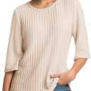 Women Fall Sweaters 3/4 Sleeve Loose Fit Tunic Tops Crewneck Dressy Casual Oversized Business Blouses 2026 (Beige, M)