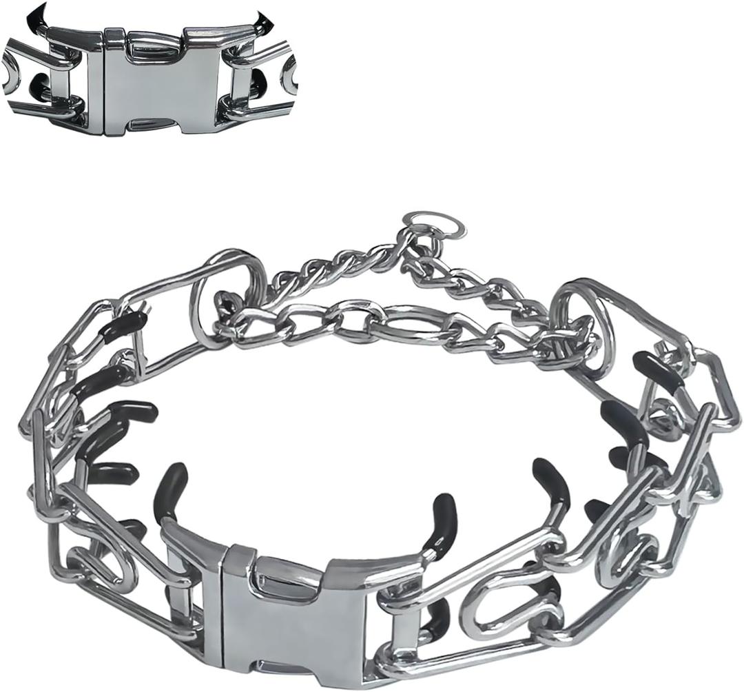 Prong Training Collar for Dogs, Adjustable Dog Pinch Collar with Quick Release Buckle, No Pull Collar for Small Medium Large Dogs, Two Extra Link and Twenty pc Caps (M/L (17-23" Neck, 3.2mm))