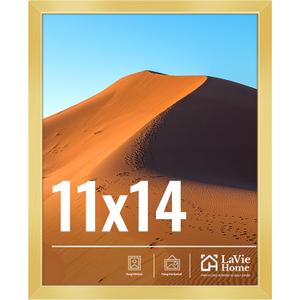 LaVie Home 11x14 Picture Frame for Wall Display, 11x14 Gold Picture Frame with HD Plexiglas, 11 x 14 Poster Frame 1 Pack, Display Frame for Vertical or Horizontal, Classic Collection