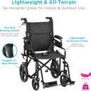 NOVA Transport Chair Lightweight Folding Aluminum Wheelchair with Flip-Up Arms, Locking Handbrakes, 8 & 12 All-Terrain Wheels Collapsible Travel Chair for Adults up to 300 lbs Black