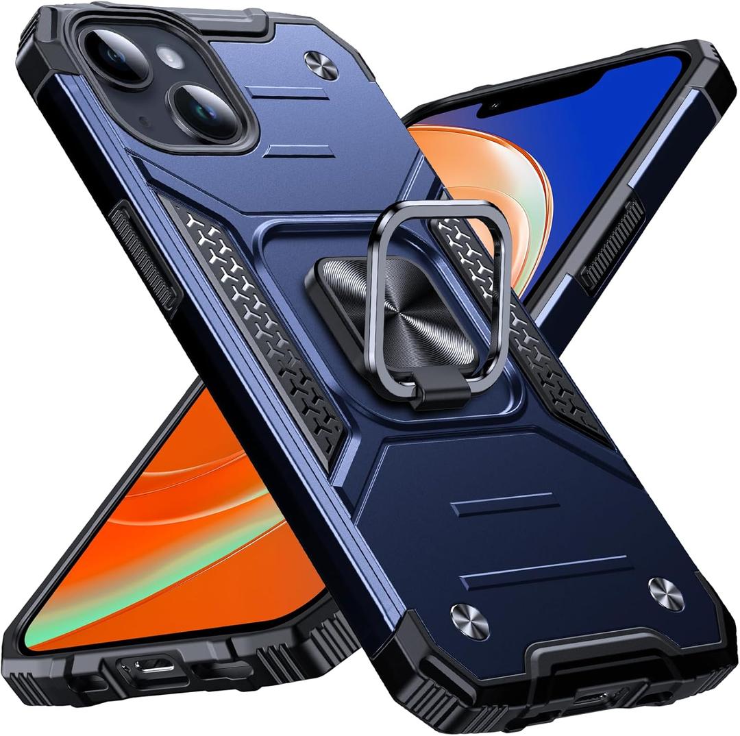Anqrp Heavy Duty Case for iPhone 13/14 Case with Enhanced Ring Holder Grip Stand, Military Grade Shockproof Rugged Drop Protective Silicone Hard Slim iPhone 13/14 Phone Case Cover, Vivid Blue