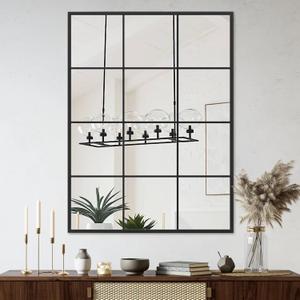 Suidia Wall Mirror, 24" x 36" Window Decorative Mirrors, Metal Framed Wall Decor Wall-Mounted Mirrors for Bedroom, Living Room, Entryway, Black
