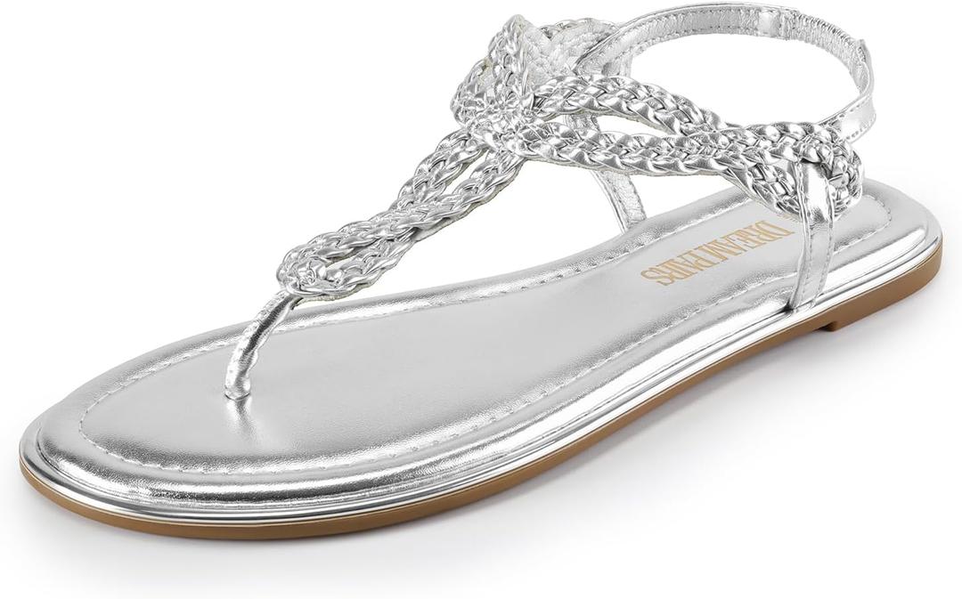 DREAM PAIRS Women's Flat Sandals Dressy Summer Stappy Comfortable Ankle Elastic T-Strap Beach Thong Sandals (8)