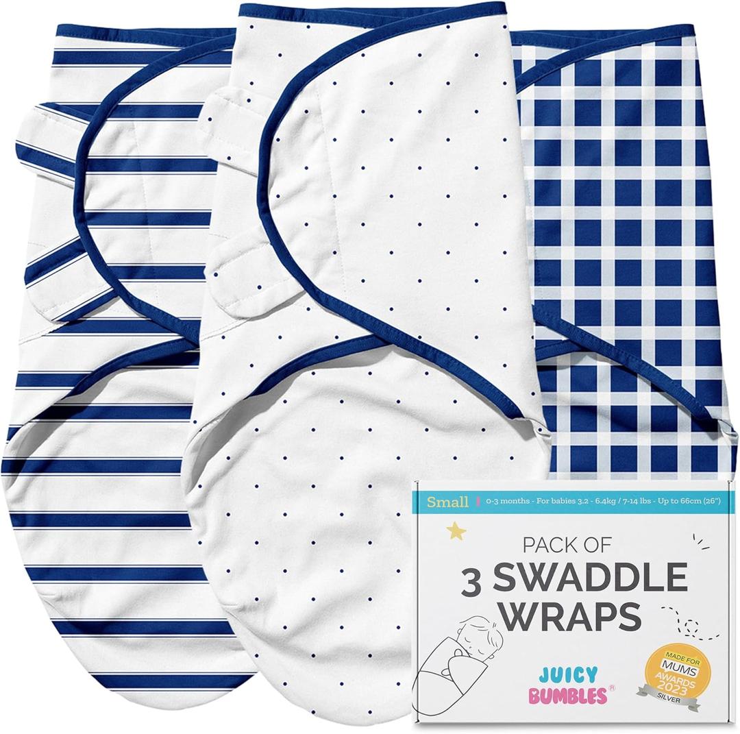 JUICY BUMBLES Baby Swaddles 0-3 Months Newborn Swaddle Sack Sleep Swaddle Sleep Sack Wrap for Newborns Girl and Boy 100% Cotton Oeko TEX 3-Pack (Checkered)