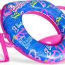 Barbie Soft Potty Training Seat for Toilet with Storage Hook, Cushioned Non-Slip Potty Ring with Splash Guard, Built-in Handles for Toddlers, Pink & Blue Barbie Theme