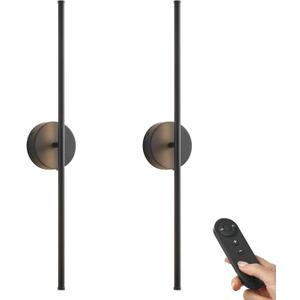 Battery Operated Wall Sconces with Remote Control, Dimmable Wall Sconces Set of Two, 350Rotate, 3000K LED Black Wireless Wall Light for Living Room, Bedroom,Hallway, 28.3 Inch (2 Pack) (28.3 Inches)