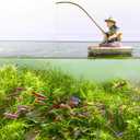 Floating Fish Tank Decorations, Resin Fisherman Aquarium Decor with Realistic Mini Fishing Rod, Fun Fish Feeder Aquarium Ornaments for Guppy Betta and Small Schooling Species Interactive Toy