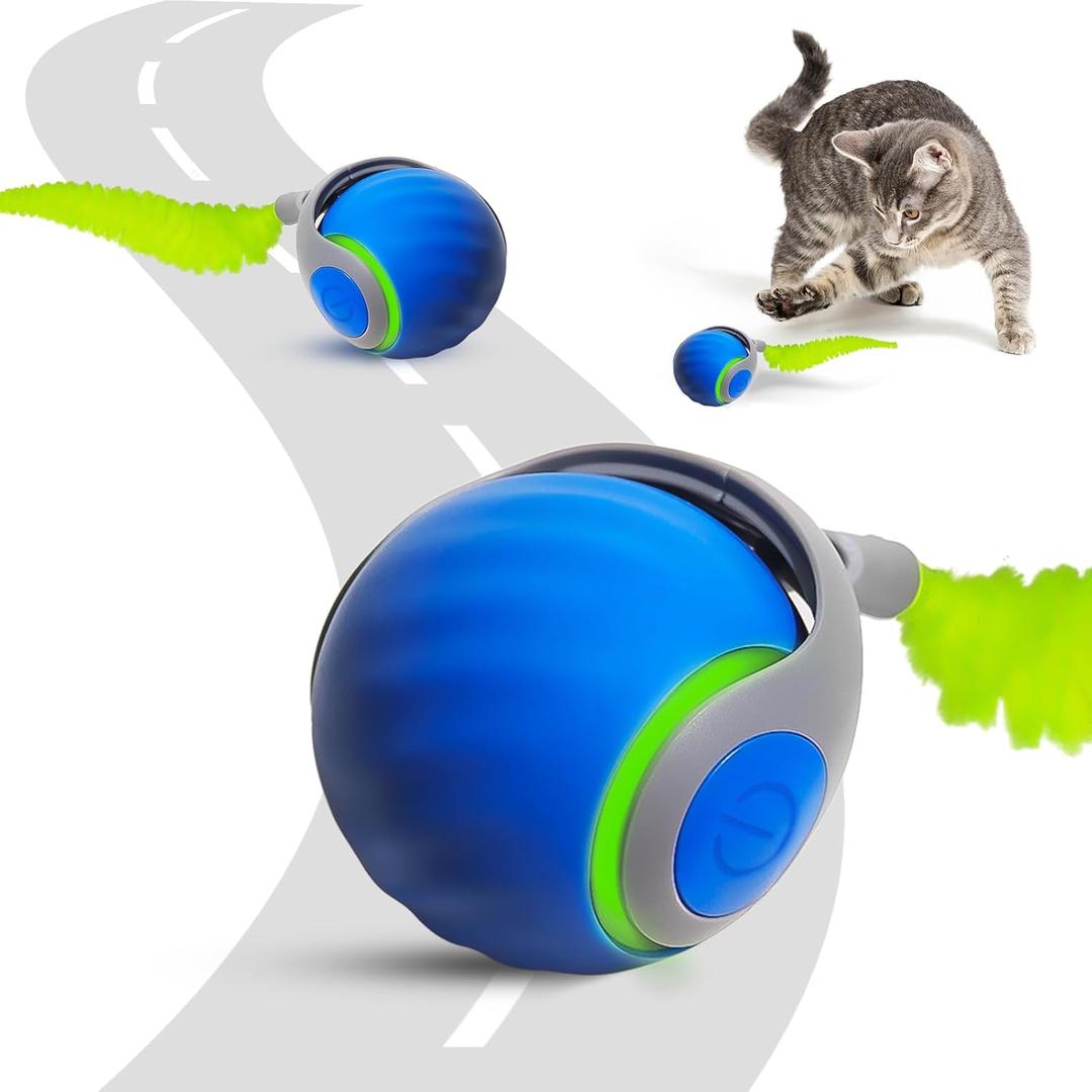 Speedy Tail Cat Toy 2.0, Interactive Cat Ball Toy for Bored Indoor Cats, Automatic Moving Pet Play Ball, Two Speed Adjustment with Replacement Tail