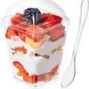 Soelomu 5oz Plastic Dessert Cups with Dome Lids and Spoons, 50 Pack Mini Clear Parfait Cups Square Party Serving Cup for Pudding, Appetizer, Fruit and Ice Cream