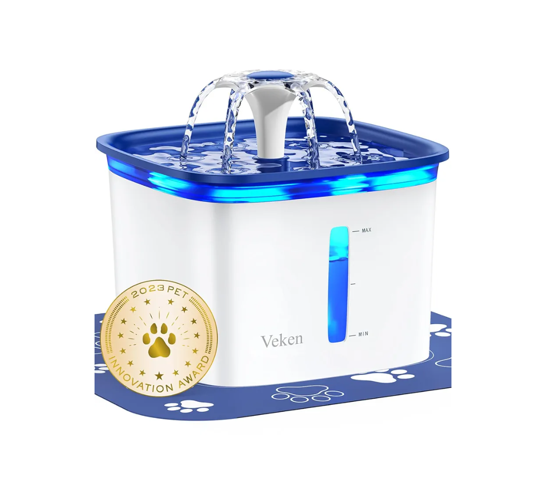 Veken Innovation Award Winner 95oz/2.8L Pet Fountain, Automatic Cat Water Fountain Dog Water Dispenser with Replacement Filters for Cats, Dogs, Multiple Pets (Blue, Plastic)