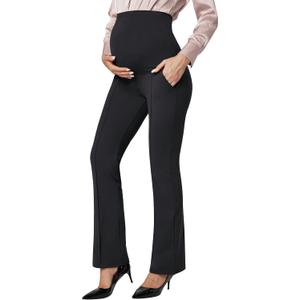 IUGA Soft Maternity Pants Over The Belly with Pockets Stretchy Maternity Clothes for Work Pregnancy Flare Maternity Leggings (Small, Black)