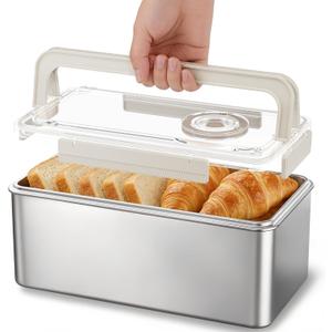 QCQHDU Bread Box, Time Recording 304 Stainless Steel Corner Fresh Bread Box Airtight Keeper Food Storage Container for Kitchen Countertop Homemade Breadbox BPA Free, 5800ML Large Capacity, 1 Pack