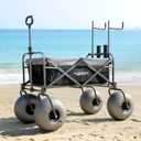 13" Balloon Bubble Wheel Beach Cart Collapsible Wagon with Big Fat All Terrain Inflatable Air Tire, Large Outdoor Wagon & Fishing Cart with Balloon Tire, Dolly with Big Wheels for Sand Camping (Black)