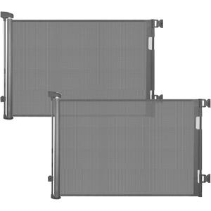 2-Pack Retractable Baby Gate for Stairs-33" Height, Expands up to 55Width-Safety Gate for Infants, Toddlers, Dogs & Pets-Easy Install, Secure Closure, Gray Mesh Design for Indoor & Outdoor Use