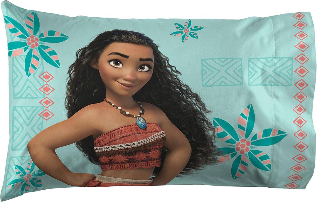 Disney Moana Reversible Pillowcase Standard Size 20x30 in - Soft Microfiber Bedding Features Moana, HEI HEI & Pua, Machine Washable (Official Disney Product) - Jay Franco