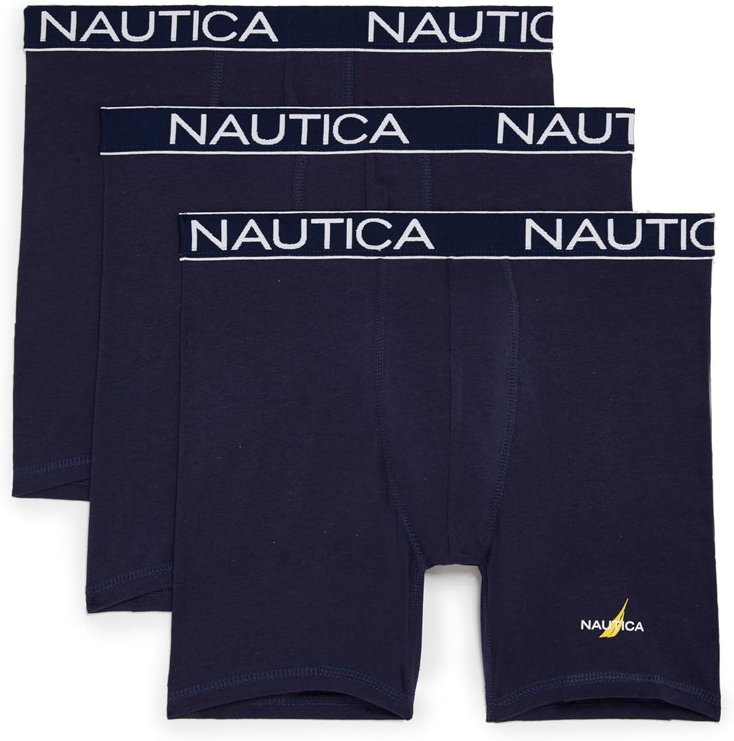 Nautica Men's 3-Pack Cotton Stretch Limited Edition Boxer Briefs (Large, Peacoat)